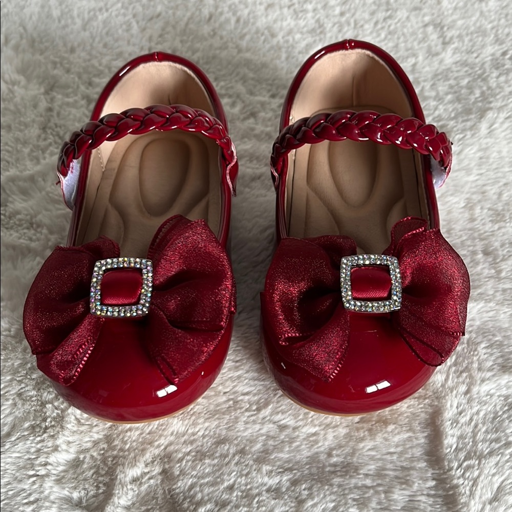 Red Patent Leather Mary Jane Dress Shoes with Bow